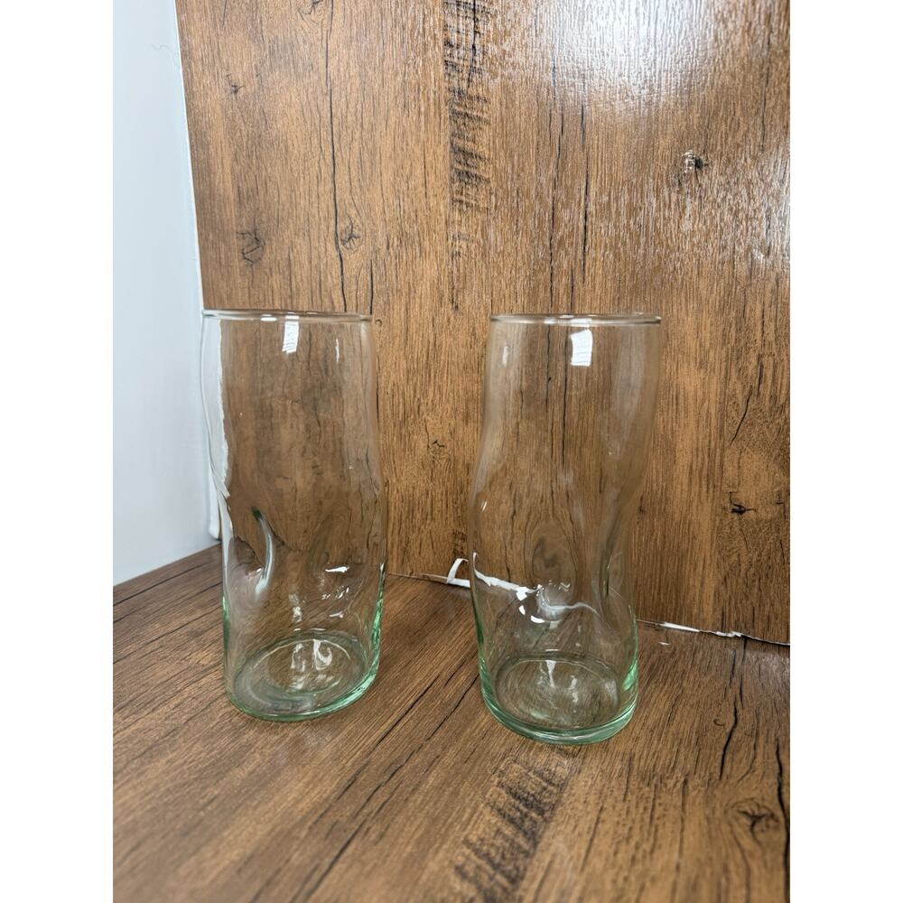 Post Modernist Recycled Green Bottle Highball Blown Glass Set Of 2